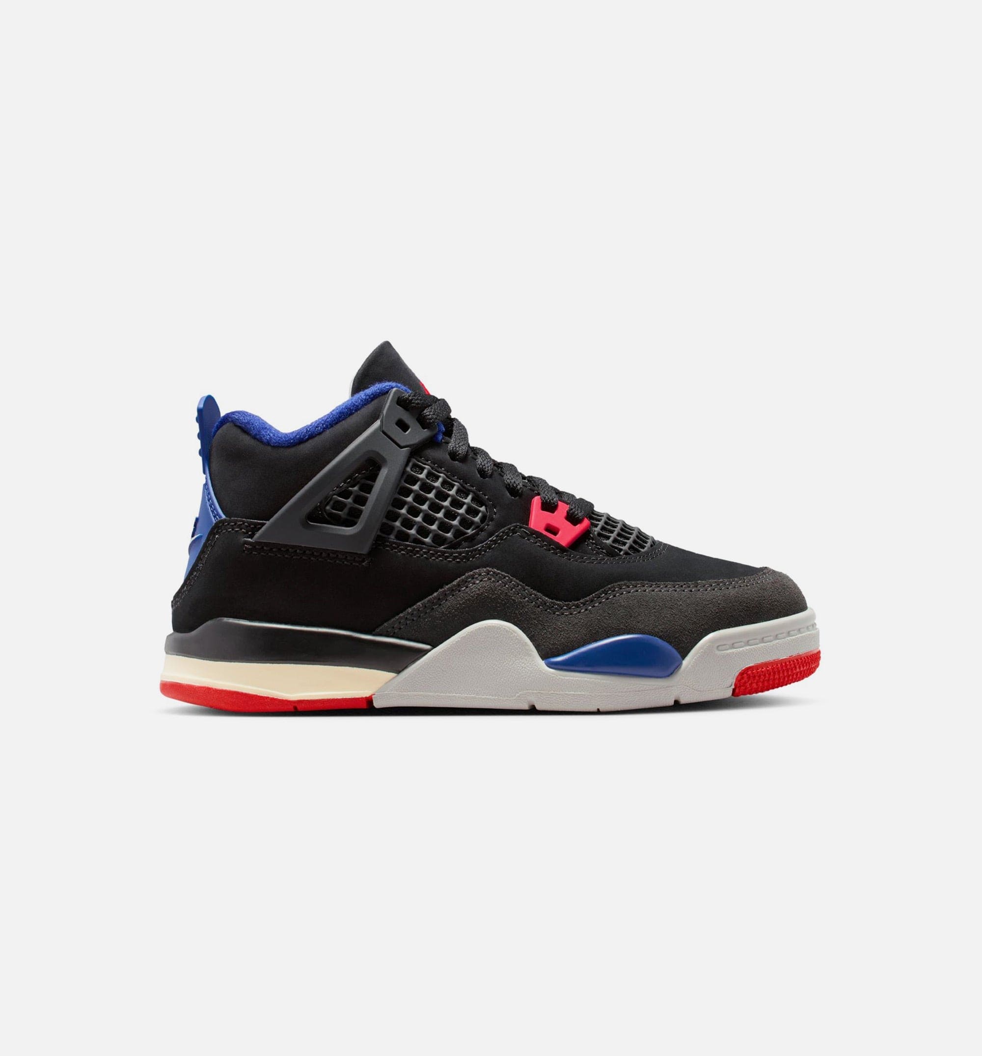 Air Jordan 4 Retro Rare Air Preschool Lifestyle Shoe - Black/Fire Red/Deep Royal Blue